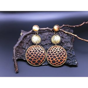 Statement Lace Design Cat Eyes Polymer Clay Earrings (Orange, Black & Gold)